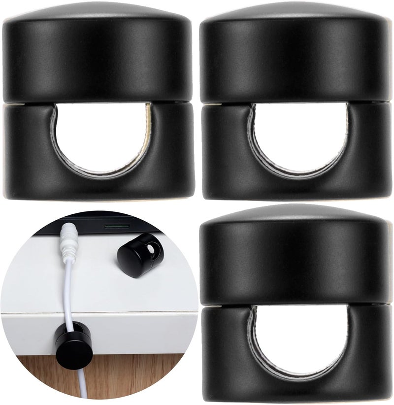 SmallCat 3 Sets Charger Holders for Cords, Matte Black Color Adjustable Cable Anchor Holders, Adhesive Metal Cord Clips, Cable Management Wire Organizers for Desk, Office, Nightstand - Image 1